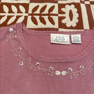 Vintage Silk Tank Top with Floral Embroidery